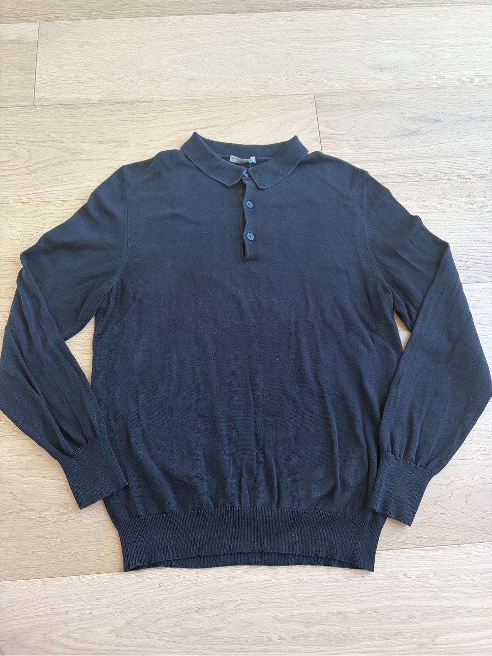 Bottega Veneta Black Fine Gauge Cotton Polo-Neck Long Sleeve Knit sz 50